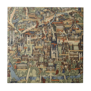 Pictorial Map of Cambridge, England Ceramic Tile