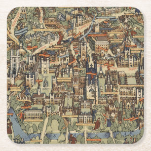 Pictorial Map of Cambridge, England Square Paper Coaster