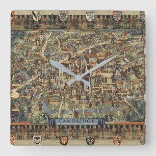 Pictorial Map of Cambridge, England Square Wall Clock