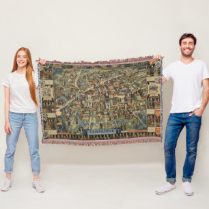 Pictorial Map of Cambridge, England Throw Blanket