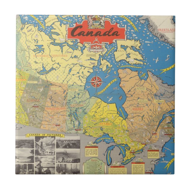 Pictorial Map of Canada - Landmarks Ceramic Tile (Front)