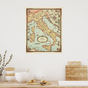 Pictorial Map of Italy by Ernest Dudley Chase 1935 Poster