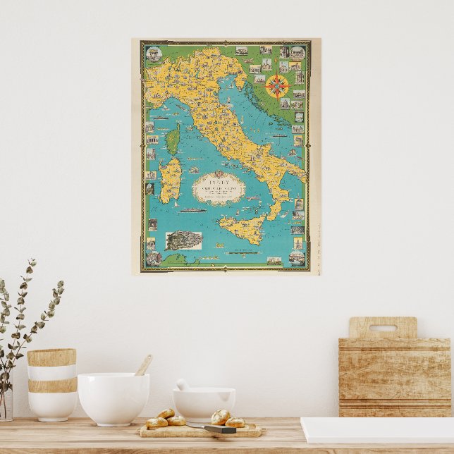 Pictorial Map of Italy with Vatican City 1944  Poster (Kitchen)