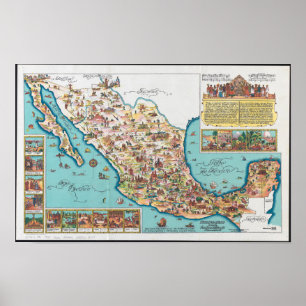 Pictorial Map of Mexico Poster