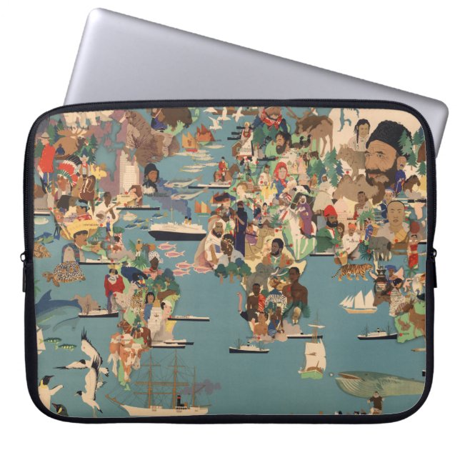 Pictorial Map of the World Laptop Sleeve (Front)