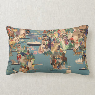 Pictorial Map of the World Lumbar Cushion