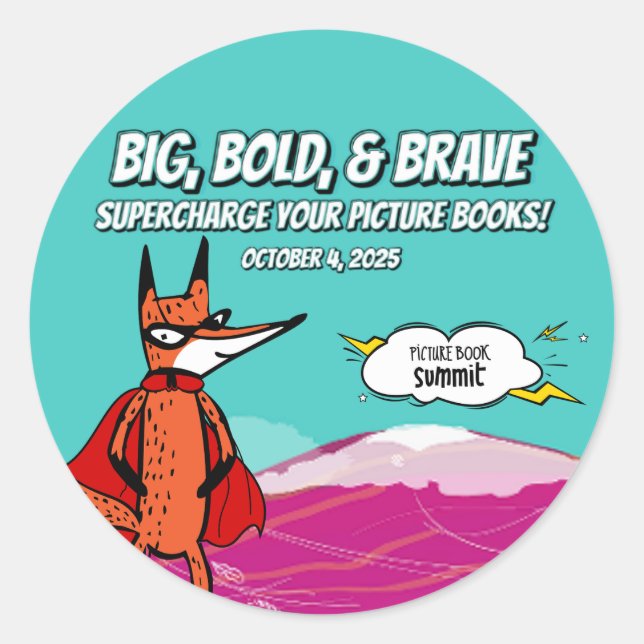 Picture Book Summit 2025 Sticker with Fox in Cape (Front)