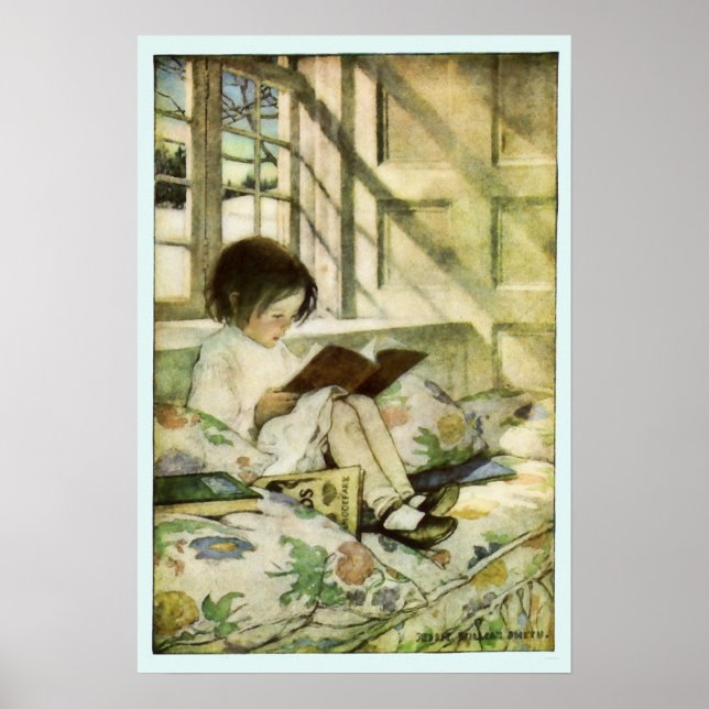 Picture Books in Winter Blue Border Poster (Front)