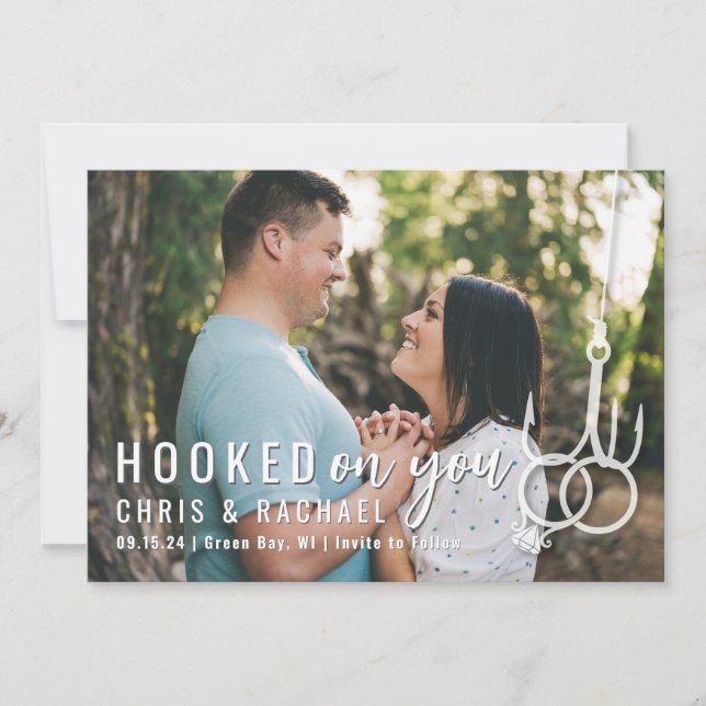 Picture Fishing Hook Wedding Rings Save the Date (Front)
