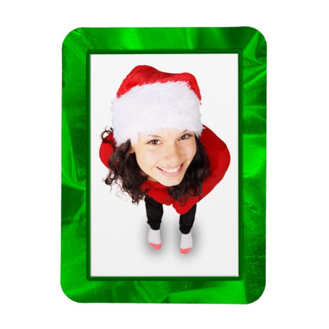 Picture Frame Green Metallic Crumpled Fabric Photo Magnet (Vertical)