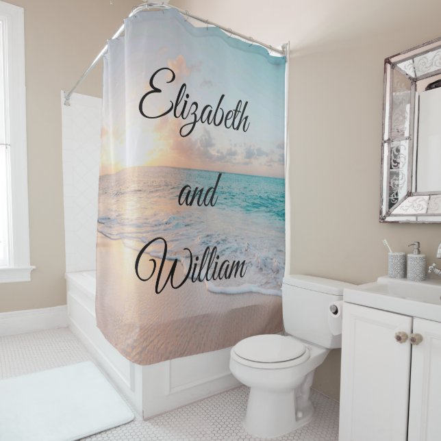 Picture of a Beach at Sunrise Shower Curtain (In Situ)