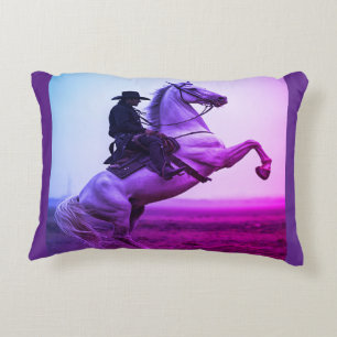 Picture of a Cowboy Dressed in Black on a Horse Decorative Cushion