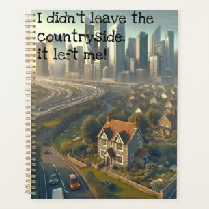 Picture of a cute cottage with a city nearby planner