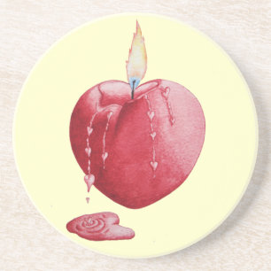 picture of burning red heart shaped candle coaster