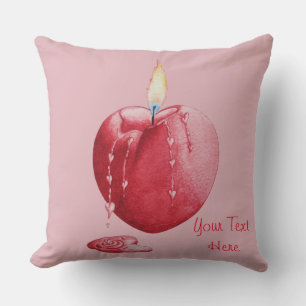 picture of burning red heart shaped candle cushion