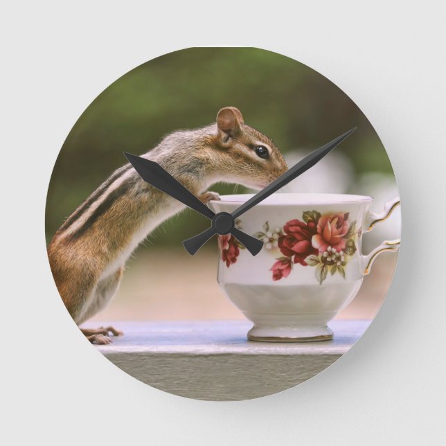 Picture of Chipmunk with China Teacup Round Clock (Front)