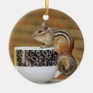 Picture of Chipmunk with Latte Coffee Cup Ceramic Ornament