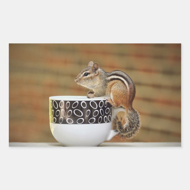 Picture of Chipmunk with Latte Coffee Cup Rectangular Sticker (Front)