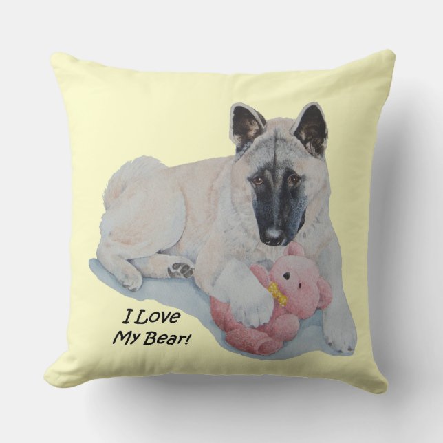 picture of cute akita cuddling teddy bear cushion (Front)