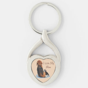 picture of cute puppy beagle cuddling mum dog key ring