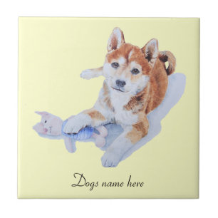 picture of cute puppy sheba inu and teddy ceramic tile