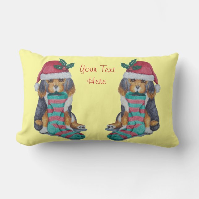 picture of cute puppy with stocking for christmas lumbar cushion (Front)