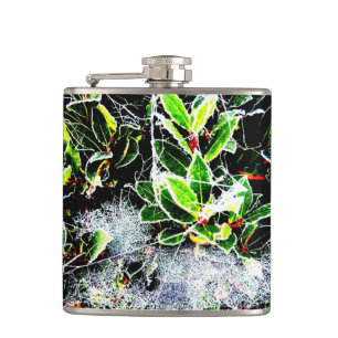 picture of frost covered holly and berries  hip flask