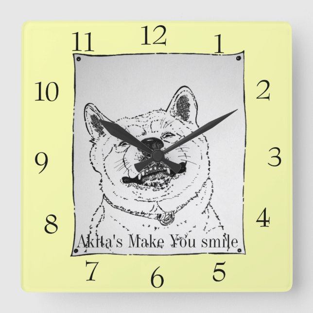 picture of funny akita smiling with slogan square wall clock (Front)