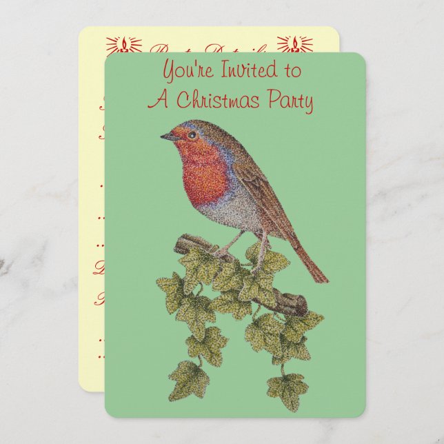 picture of ivy leaves and robin wildlife christmas invitation (Front/Back)