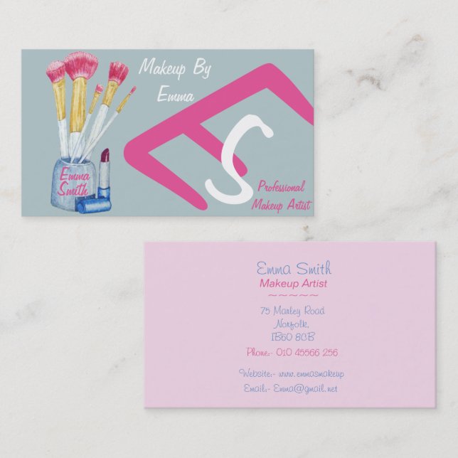 picture of make up and brushes beauticians business card (Front/Back)