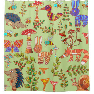 Picture of the forest life. Flora and fauna. Vinta Shower Curtain