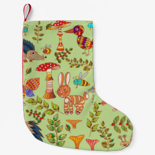 Picture of the forest life. Flora and fauna. Vinta Small Christmas Stocking