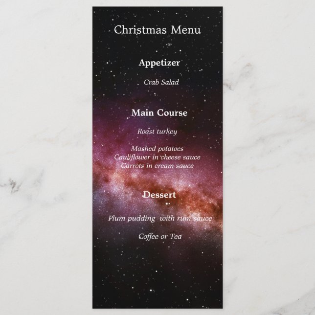 Picture of the universe menu (Front)