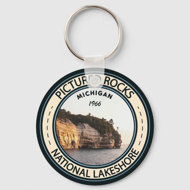 Pictured Rocks National Lakeshore Michigan Badge  Key Ring (Front)