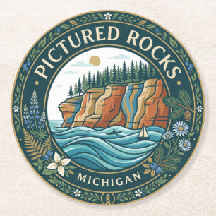 Pictured Rocks National Lakeshore Michigan Round Paper Coaster