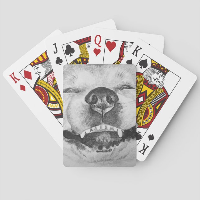 pictures of funny cute akita smiling dog  playing cards (Back)