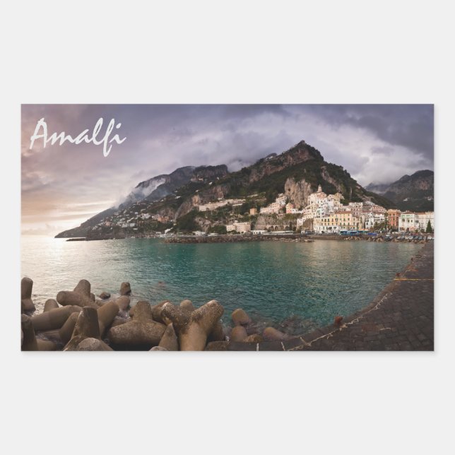 Picturesque Amalfi Coast, Italy Seaside Town Rectangular Sticker (Front)