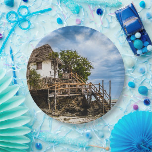 Picturesque house on a tropical coral outcrop paper plate