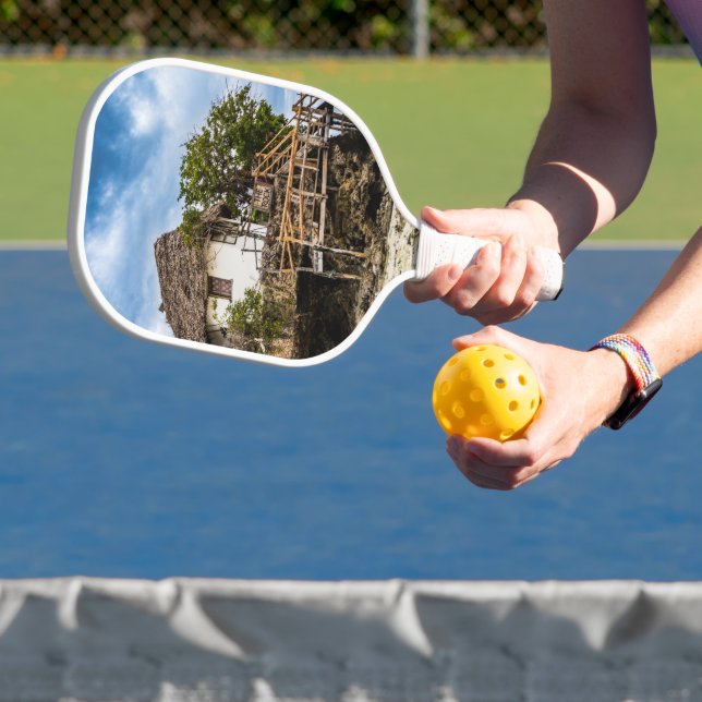 Picturesque house on a tropical coral outcrop pickleball paddle (Insitu)