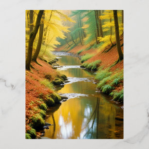 Picturesque Landscape Forest River Nature Tranquil Foil Holiday Postcard