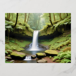 Picturesque Landscape Forest Waterfall Nature Calm Foil Holiday Postcard