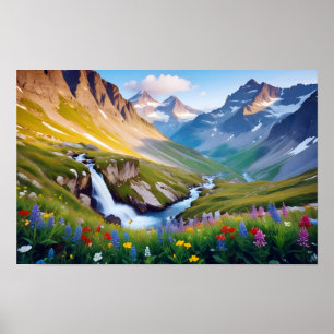 Picturesque Landscape Meadow Valley Nature Peacful Poster