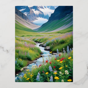 Picturesque Landscape Mountains Valley Nature Calm Foil Holiday Postcard