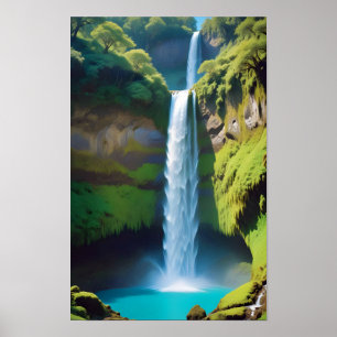 Picturesque Landscape Mountains Waterfall Nature Poster