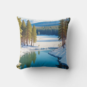Picturesque Landscape Mountains Winter Nature Calm Cushion
