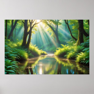 Picturesque Landscape Panoramic River Nature Calm Poster