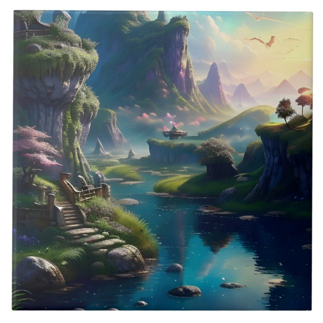 Picturesque Landscape Three Ceramic Tile (Front)