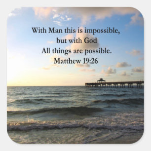 PICTURESQUE MATTHEW 19:26 OCEAN PHOTO DESIGN SQUARE STICKER