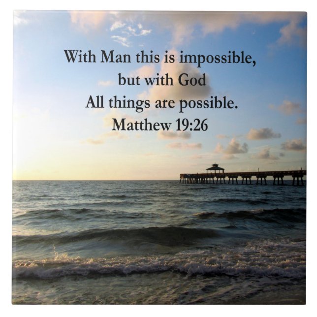 PICTURESQUE MATTHEW 19:26 OCEAN PHOTO DESIGN TILE (Front)