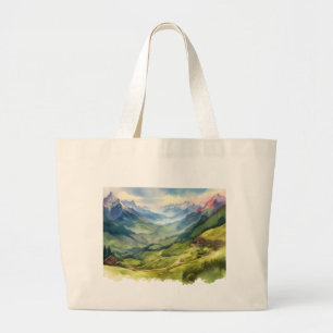 Picturesque Mountain Valley Artwork Large Tote Bag